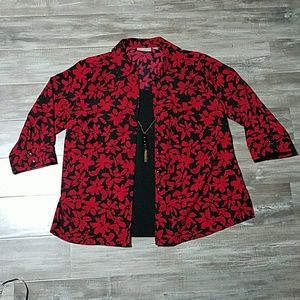 Kim Rogers blouse w/made in tank top & necklace